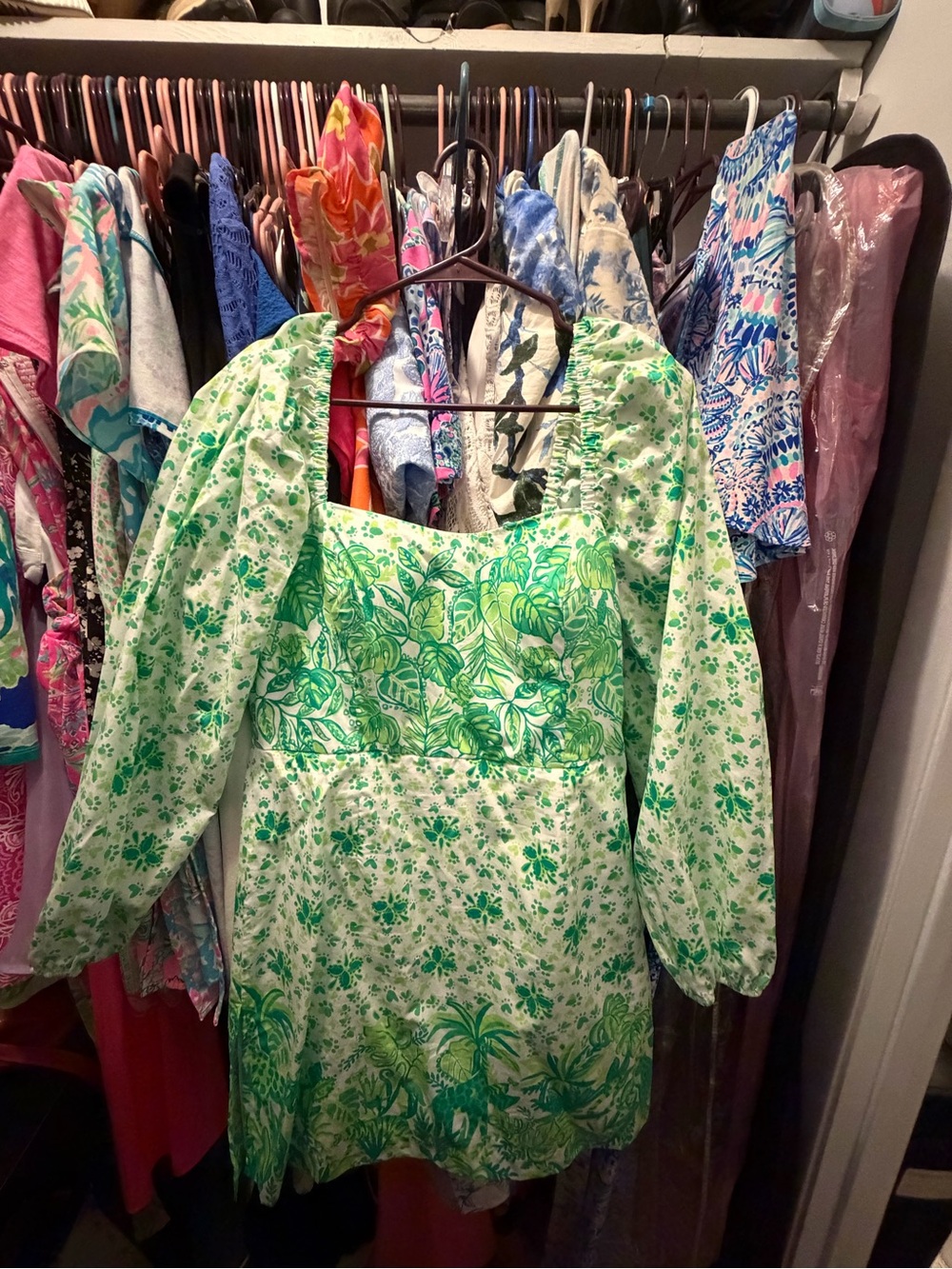 Lilly Pulitzer White Dress with Green Floral Lining and Pink Label